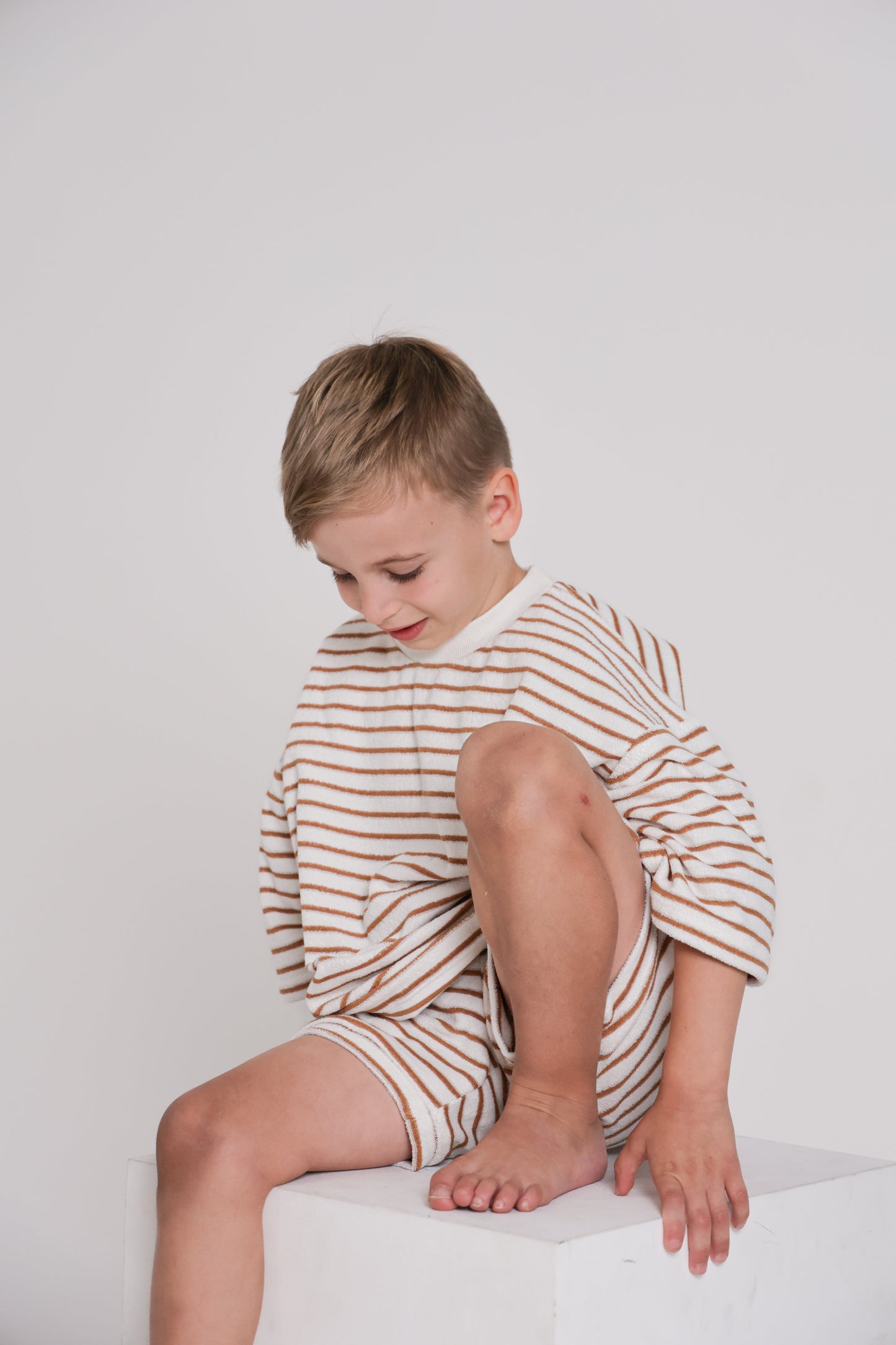 Cocoa Stripes Terry Tshirt and Short Set