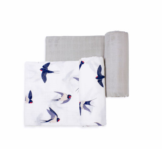 Set of 2 Organic Bamboo Swaddles in The Swallow