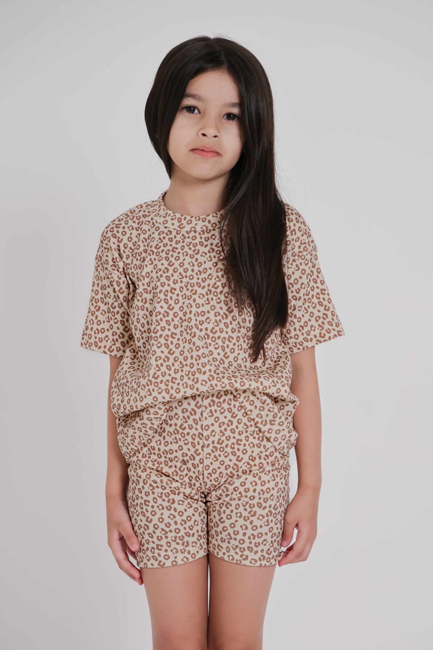 Leopard Ribbed Tshirt and Short Set