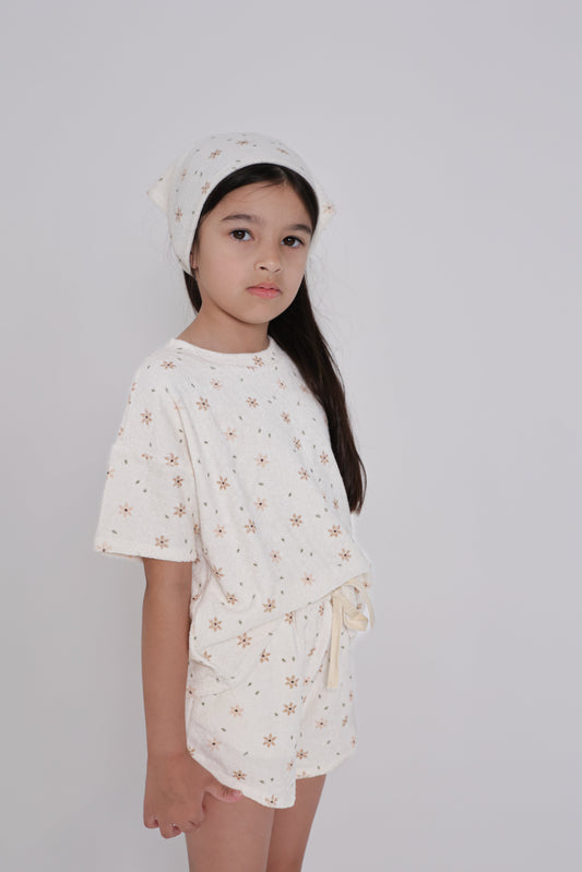 Star Flower Terry Top and Short Set with Head Scarf