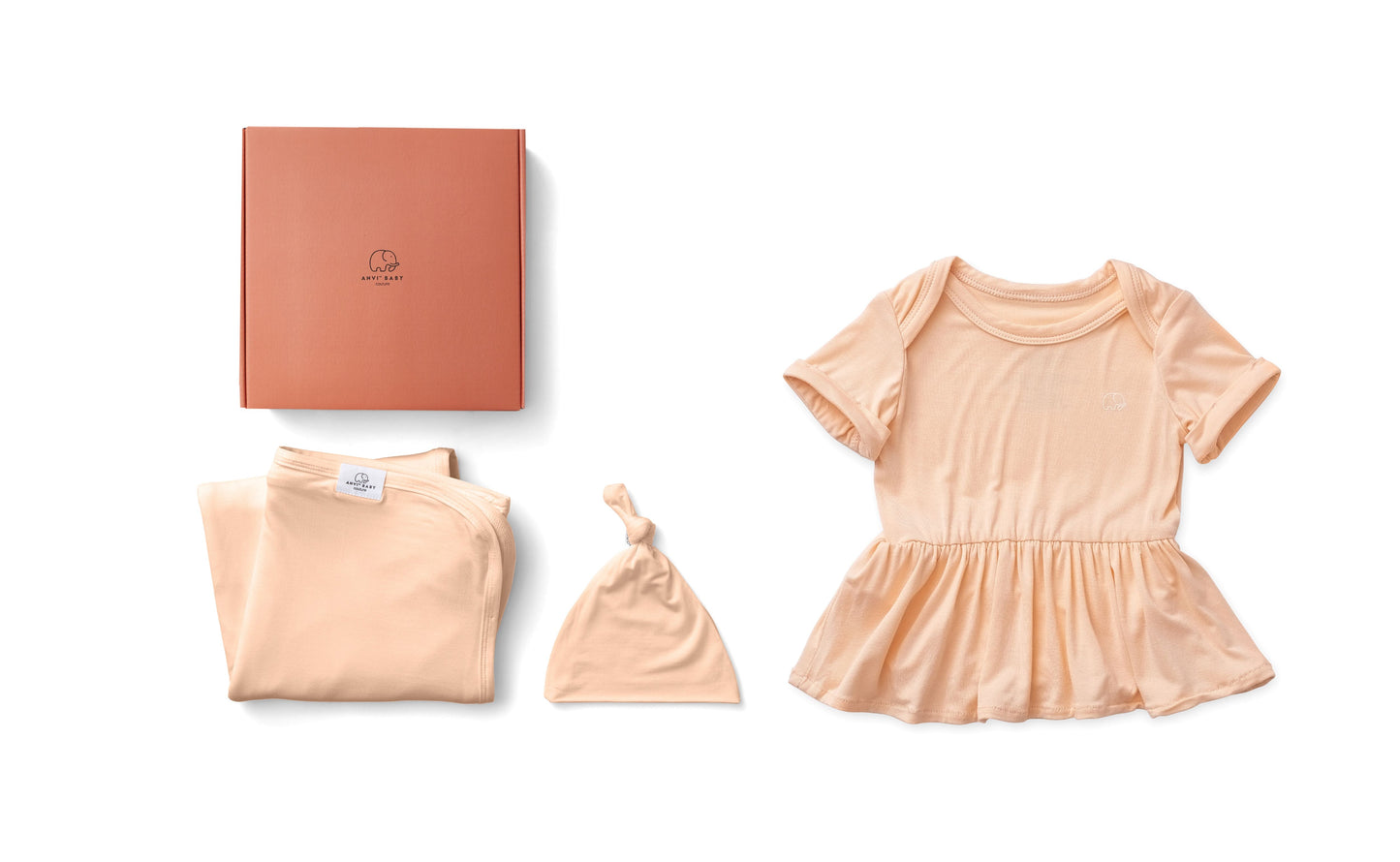 Bamboo Onesie Dress Newborn Gift Set Peach