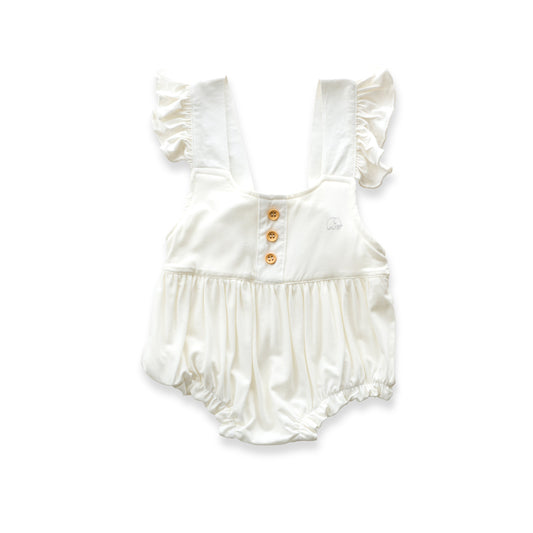 Organic Bamboo Ruffle Romper White