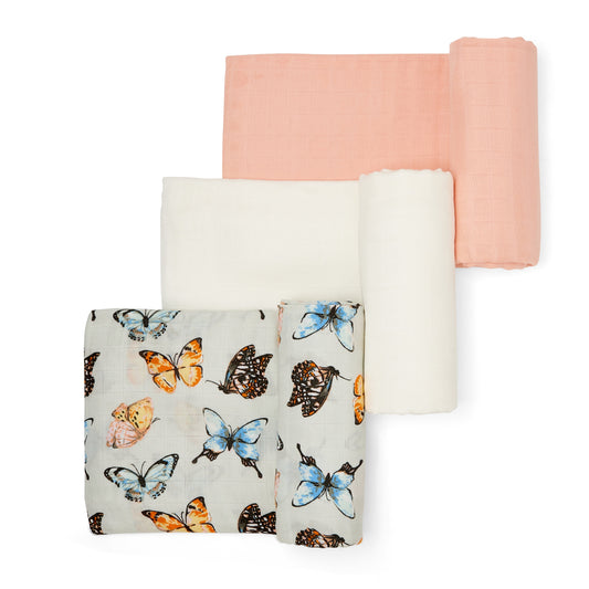 Set of 3 Organic Bamboo Swaddles in Butterfly Dreams