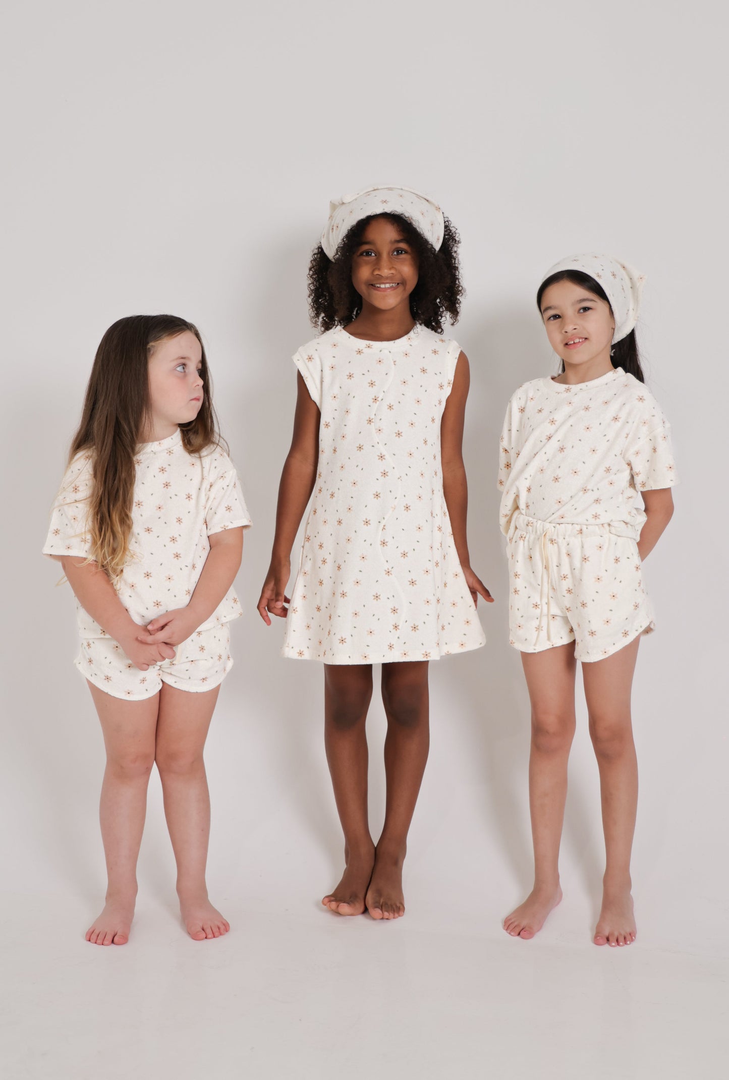 Star Flower Terry Top and Short Set with Head Scarf