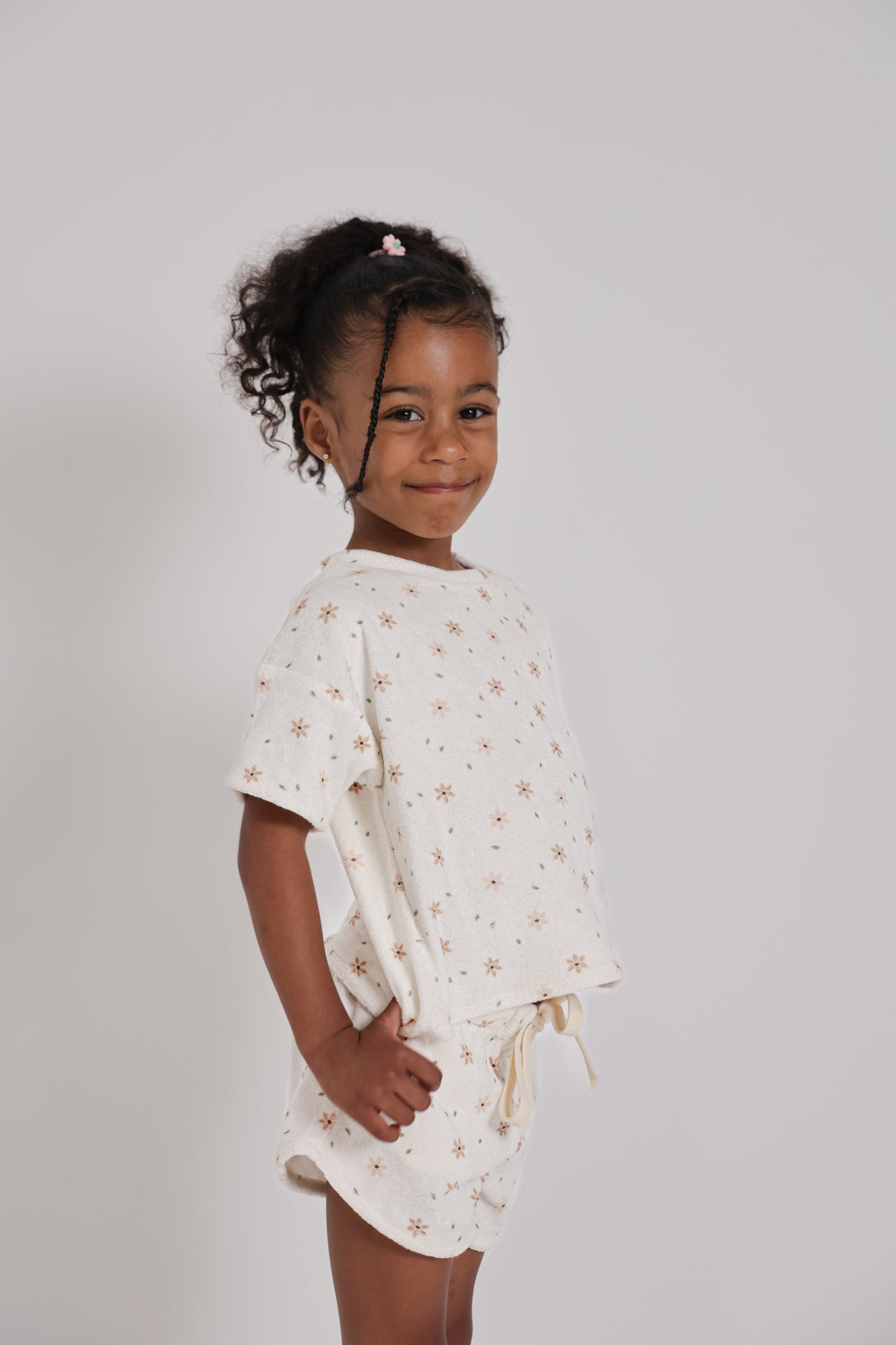 Star Flower Terry Top and Short Set with Head Scarf