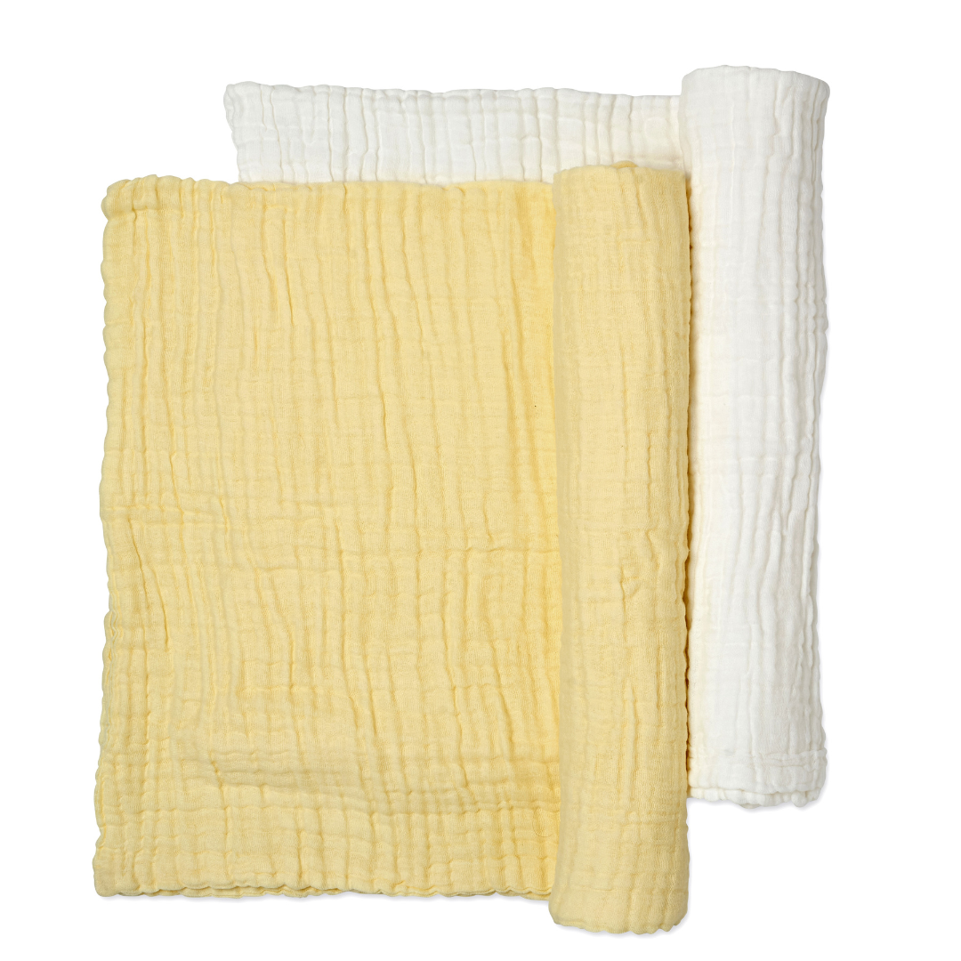 Set of 2 Muslin Bath Towels (Yellow & White)