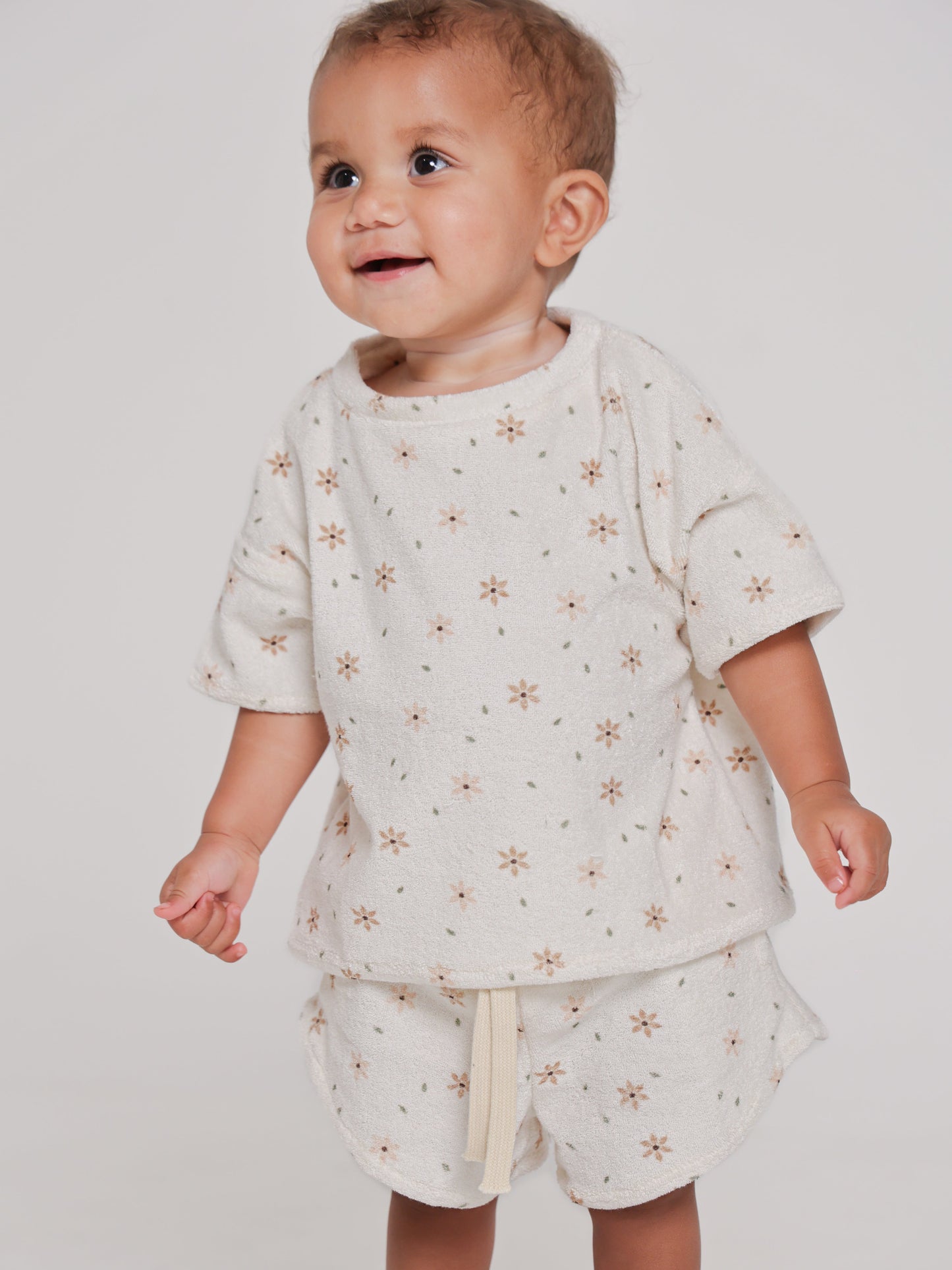 Star Flower Terry Top and Short Set with Head Scarf