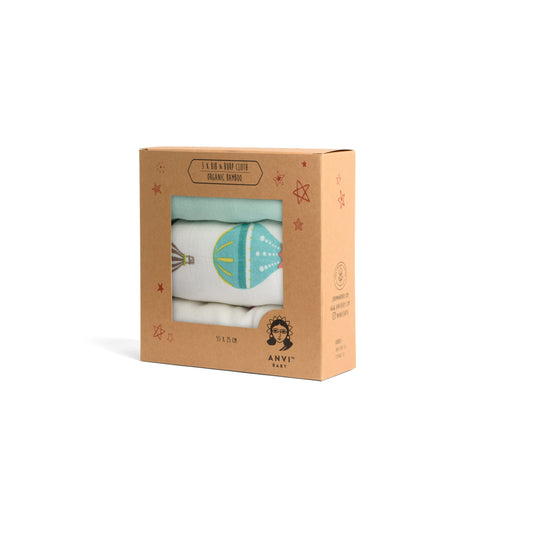 Set of 3 Organic Bamboo Burp & Bib Cloths in Balloons