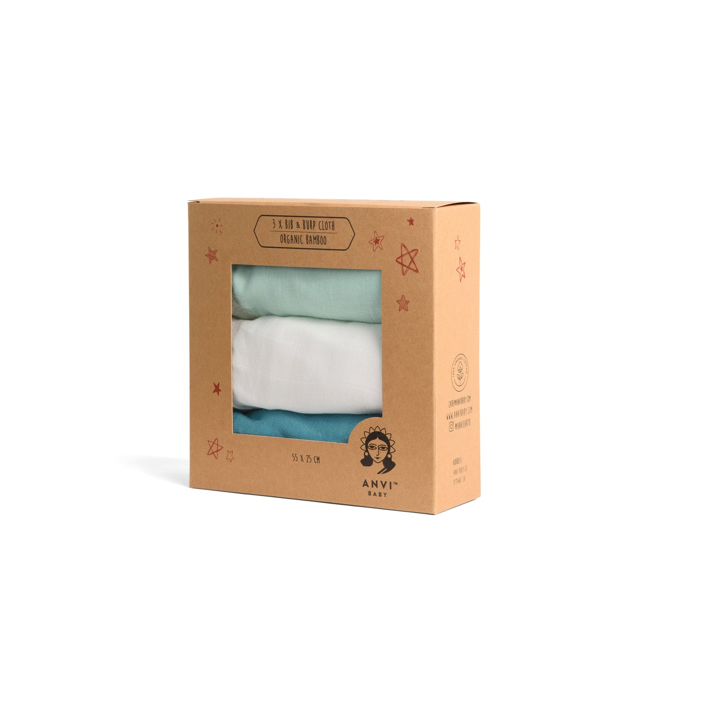 Set of 3 Organic Bamboo Burp & Bib Cloths in Cirrus