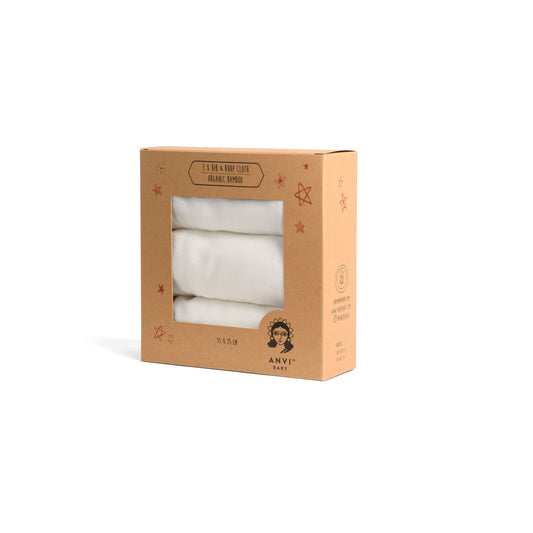 Set of 3 Organic Bamboo Burp & Bib Cloths in White