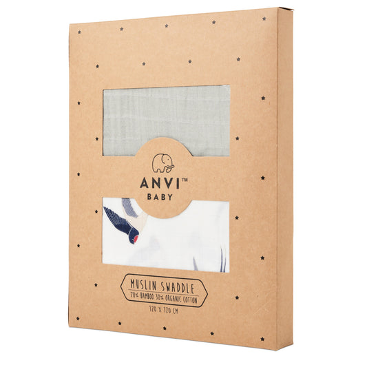 Set of 2 Organic Bamboo Swaddles in The Swallow