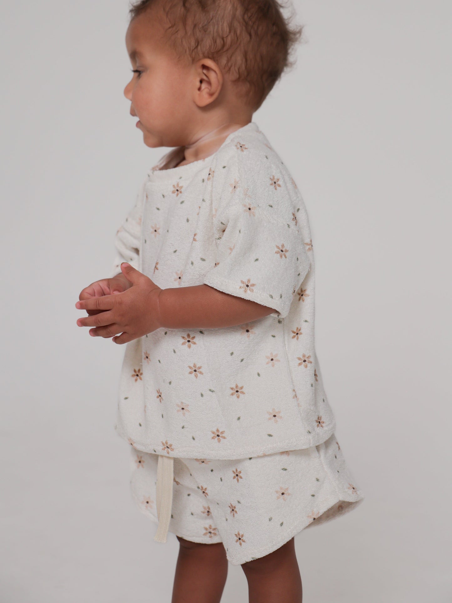 Star Flower Terry Top and Short Set with Head Scarf