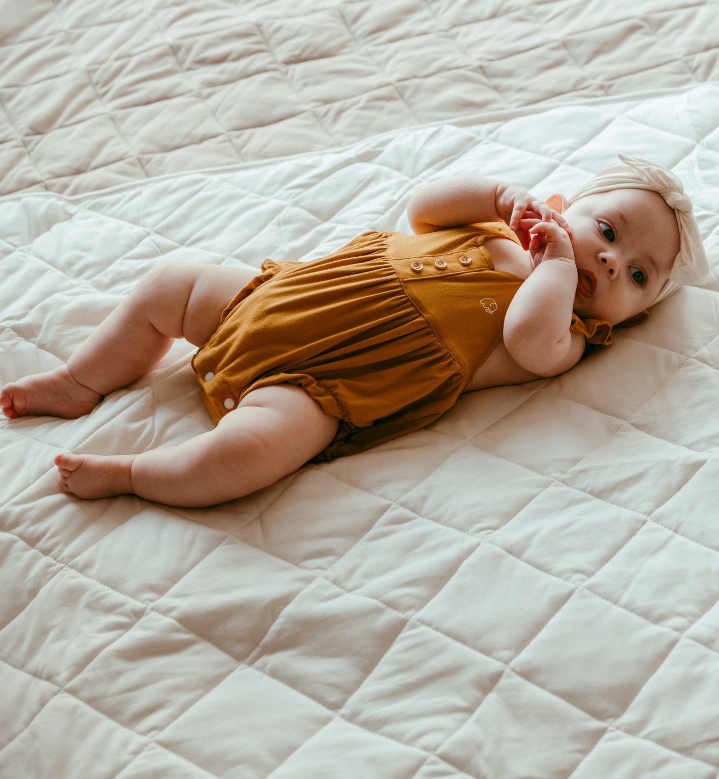 Organic Bamboo Ruffle Romper Mustard