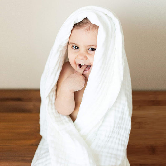 Set of 2 Muslin Bath Towels (Yellow & White)