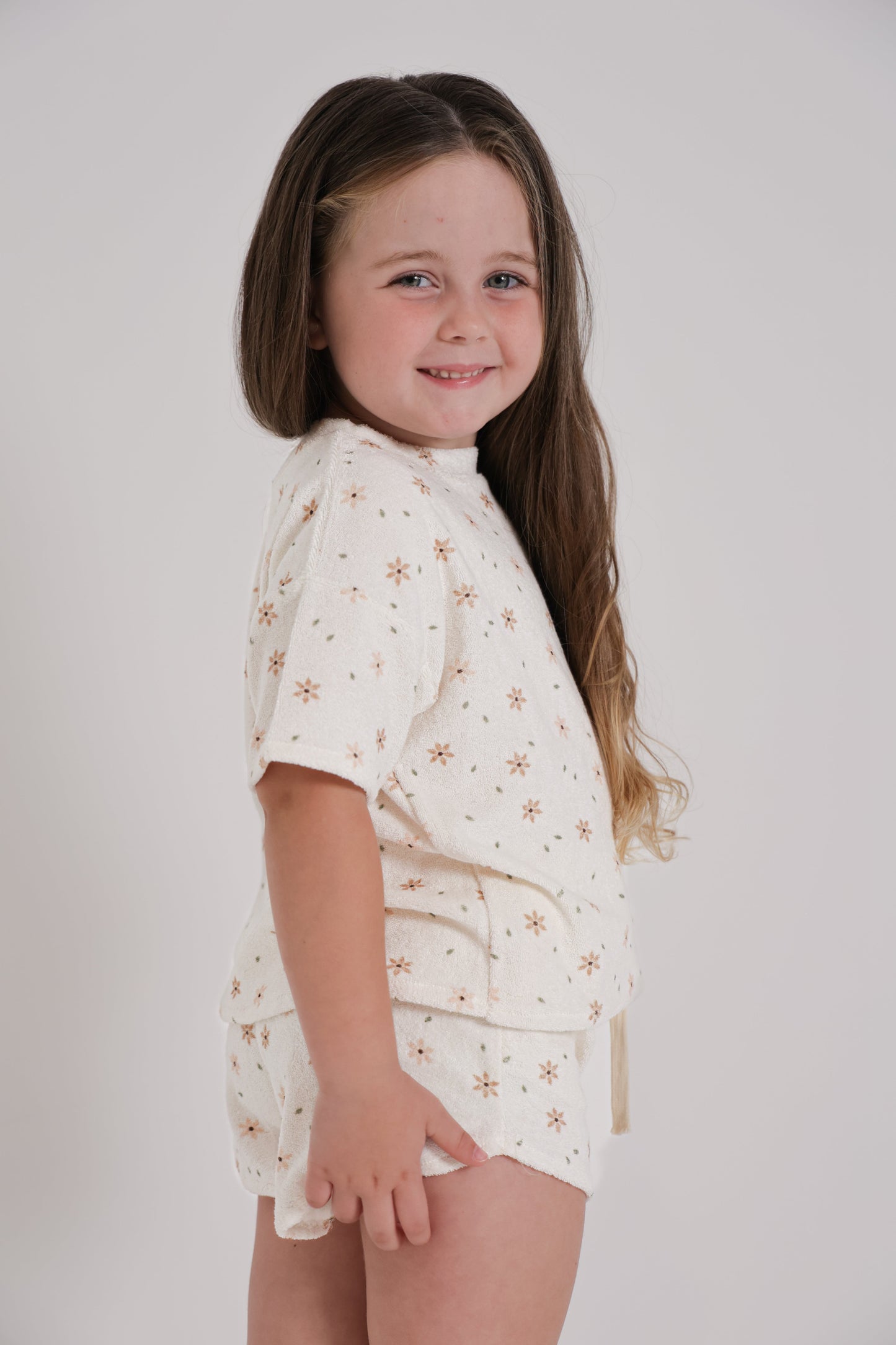 Star Flower Terry Top and Short Set with Head Scarf