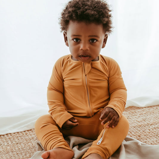 Organic Zipper Romper - Mustard
