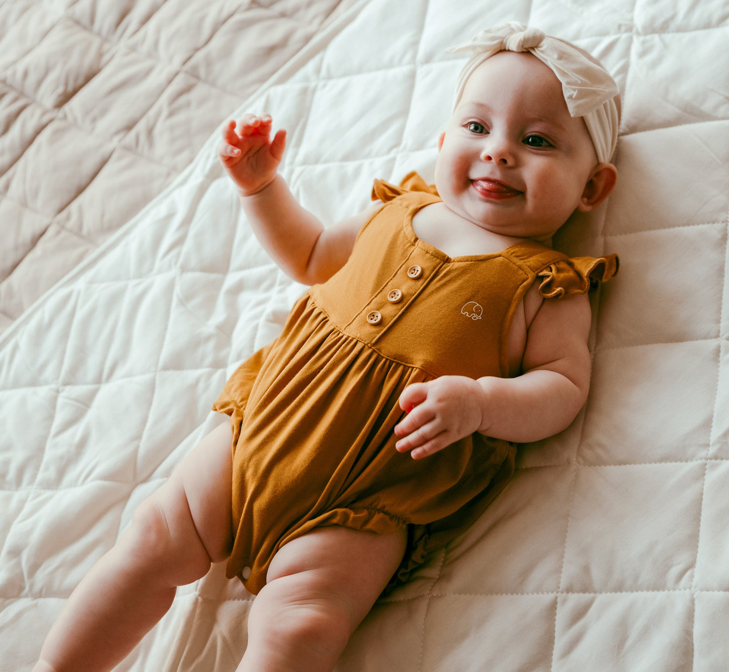 Organic Bamboo Ruffle Romper Mustard