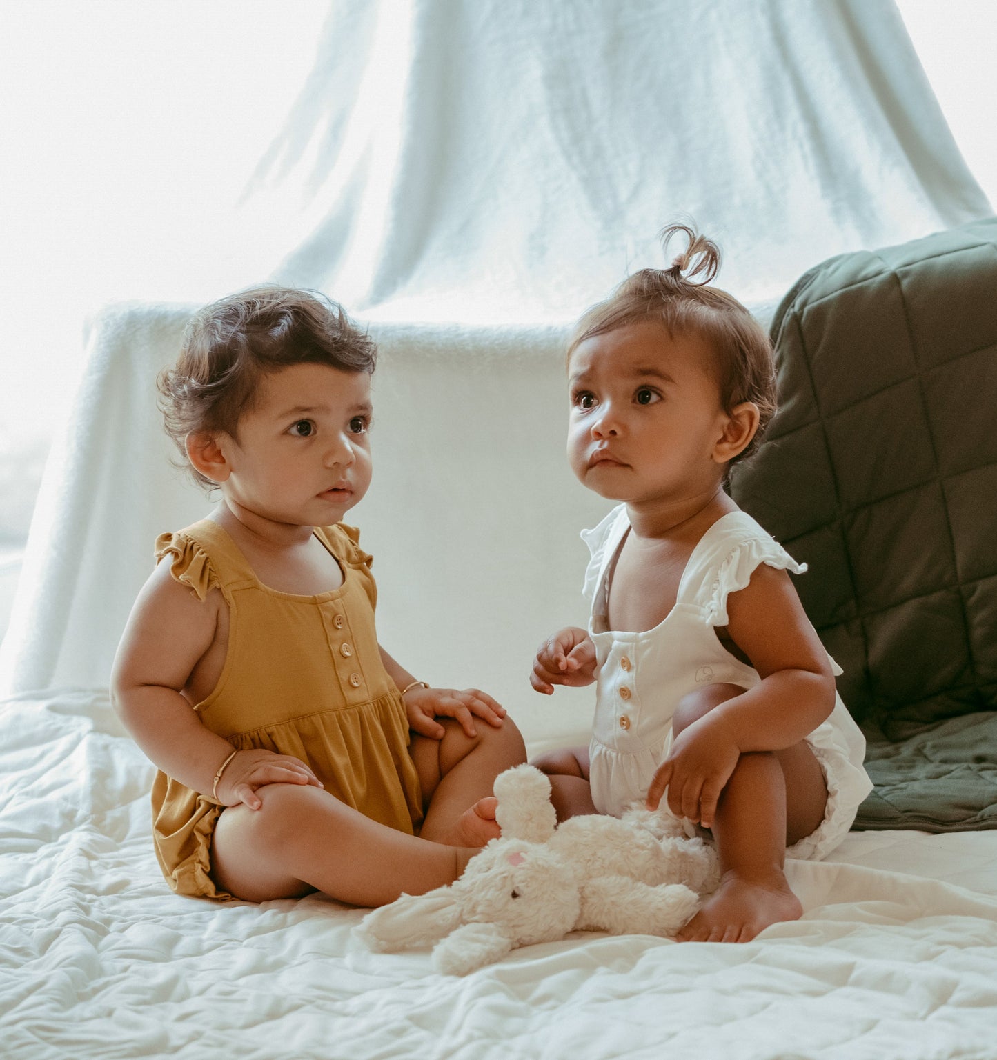 Organic Bamboo Ruffle Romper Mustard