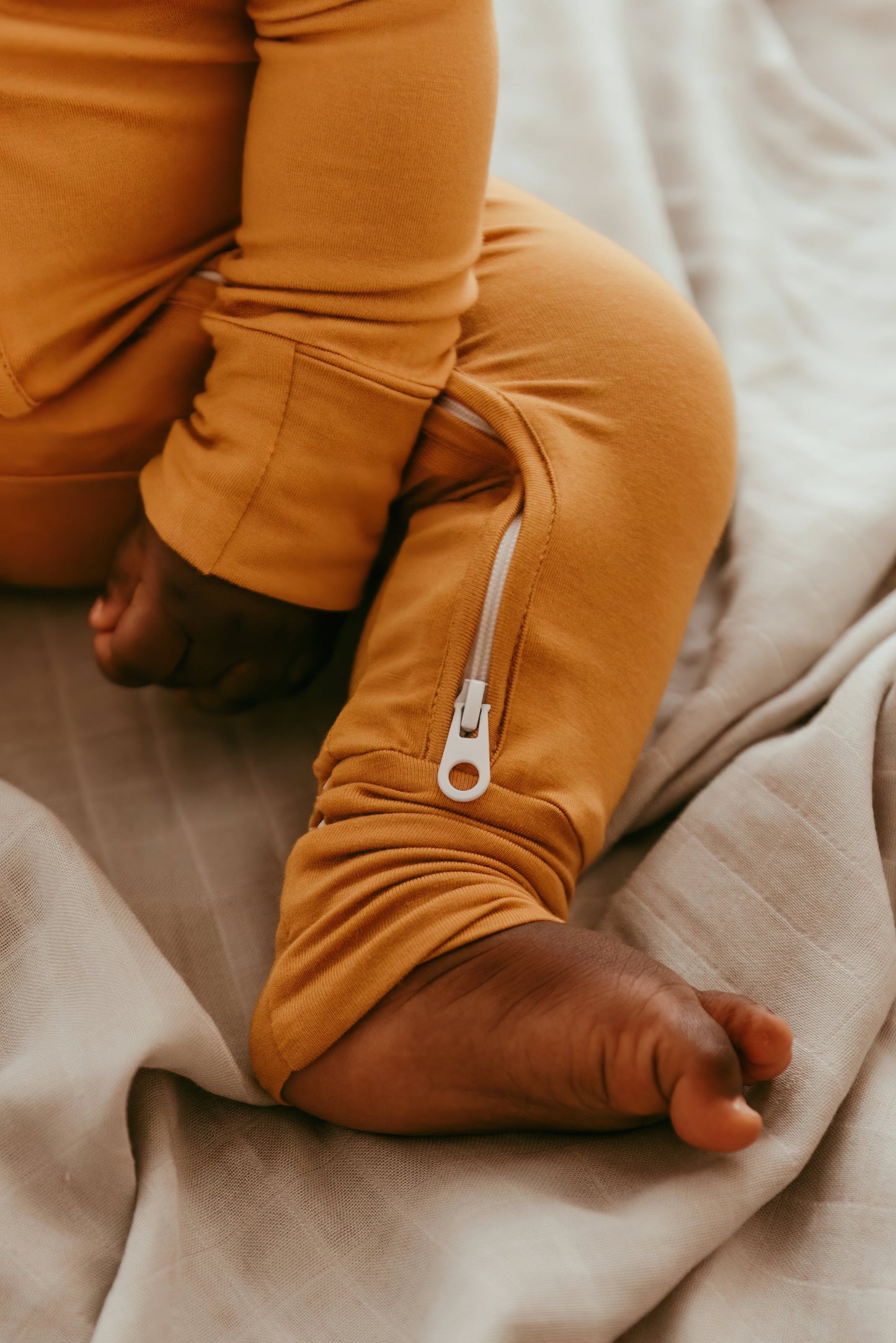 Organic Zipper Romper - Mustard