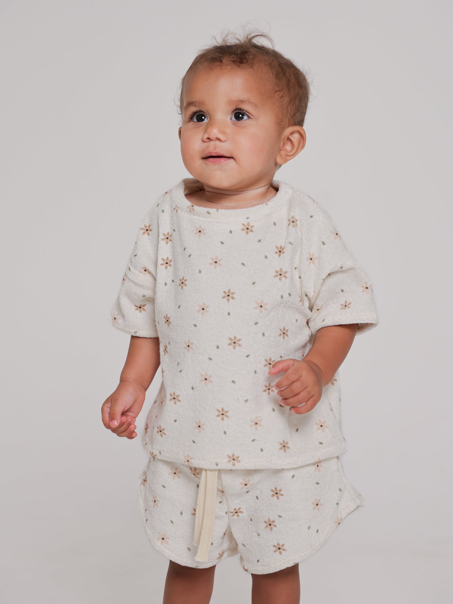 Star Flower Terry Top and Short Set with Head Scarf