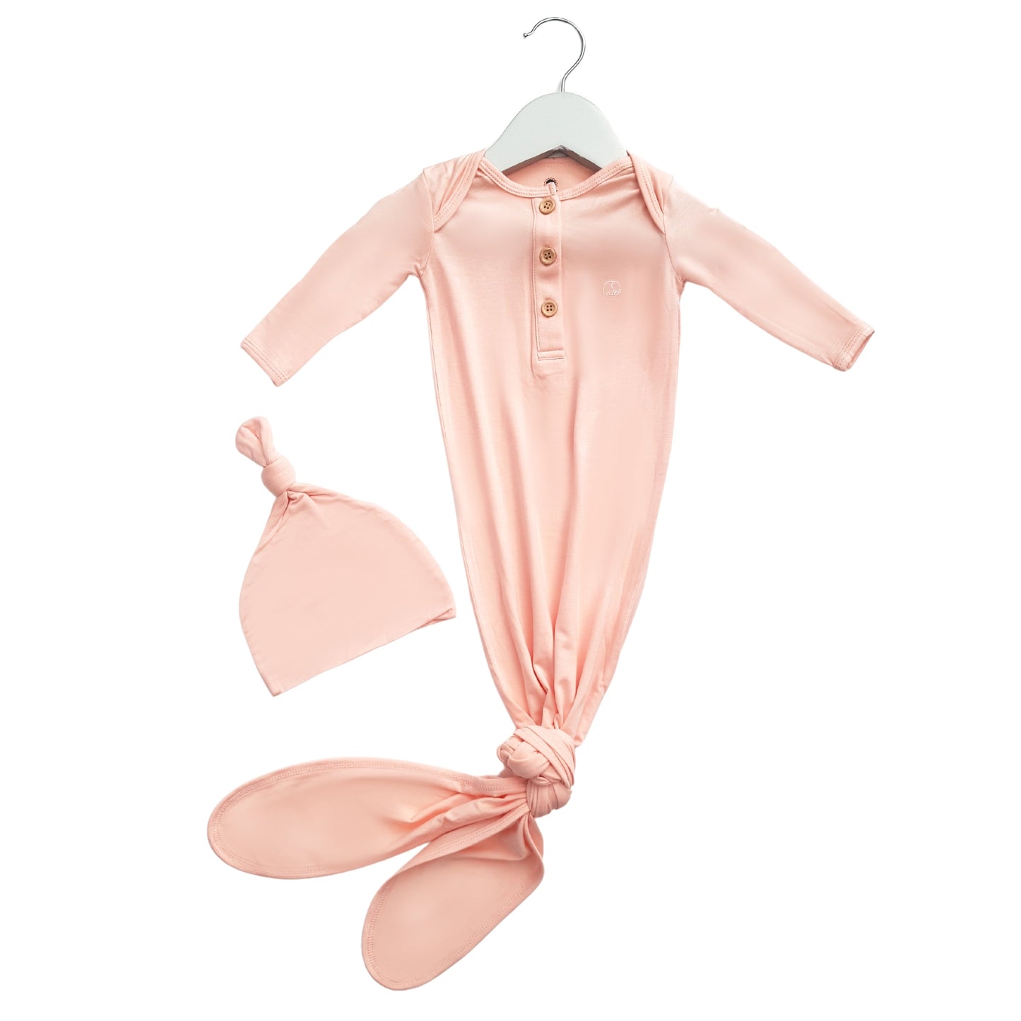 Organic Bamboo Knotted Gown & Beanie Set in Peach