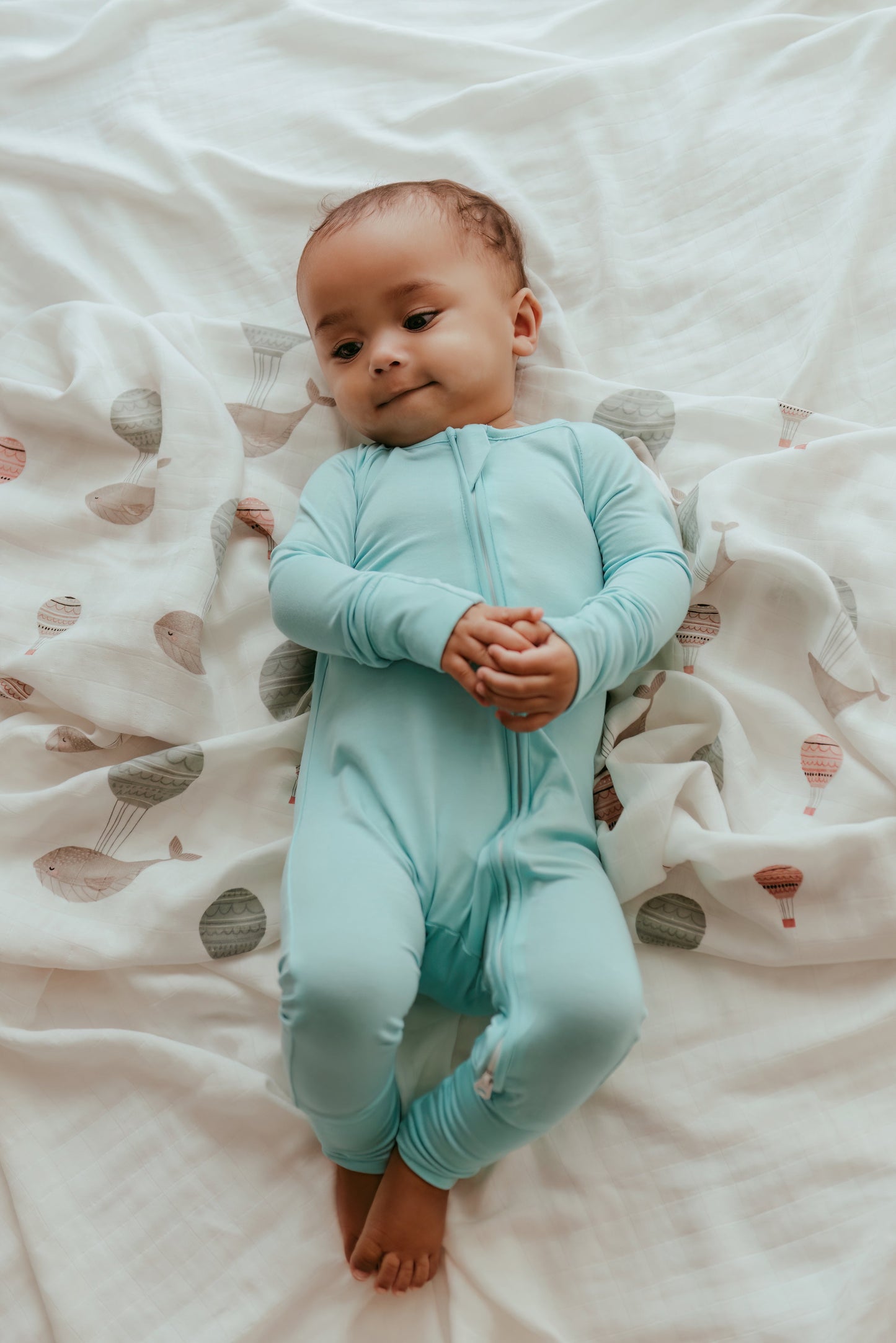 Organic Zipper Romper - Glacier Blue
