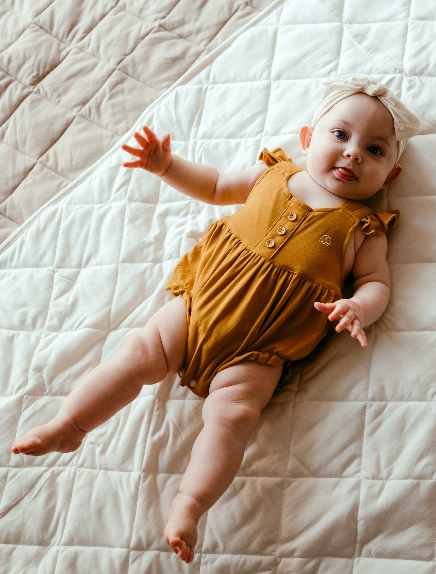 Organic Bamboo Ruffle Romper Mustard