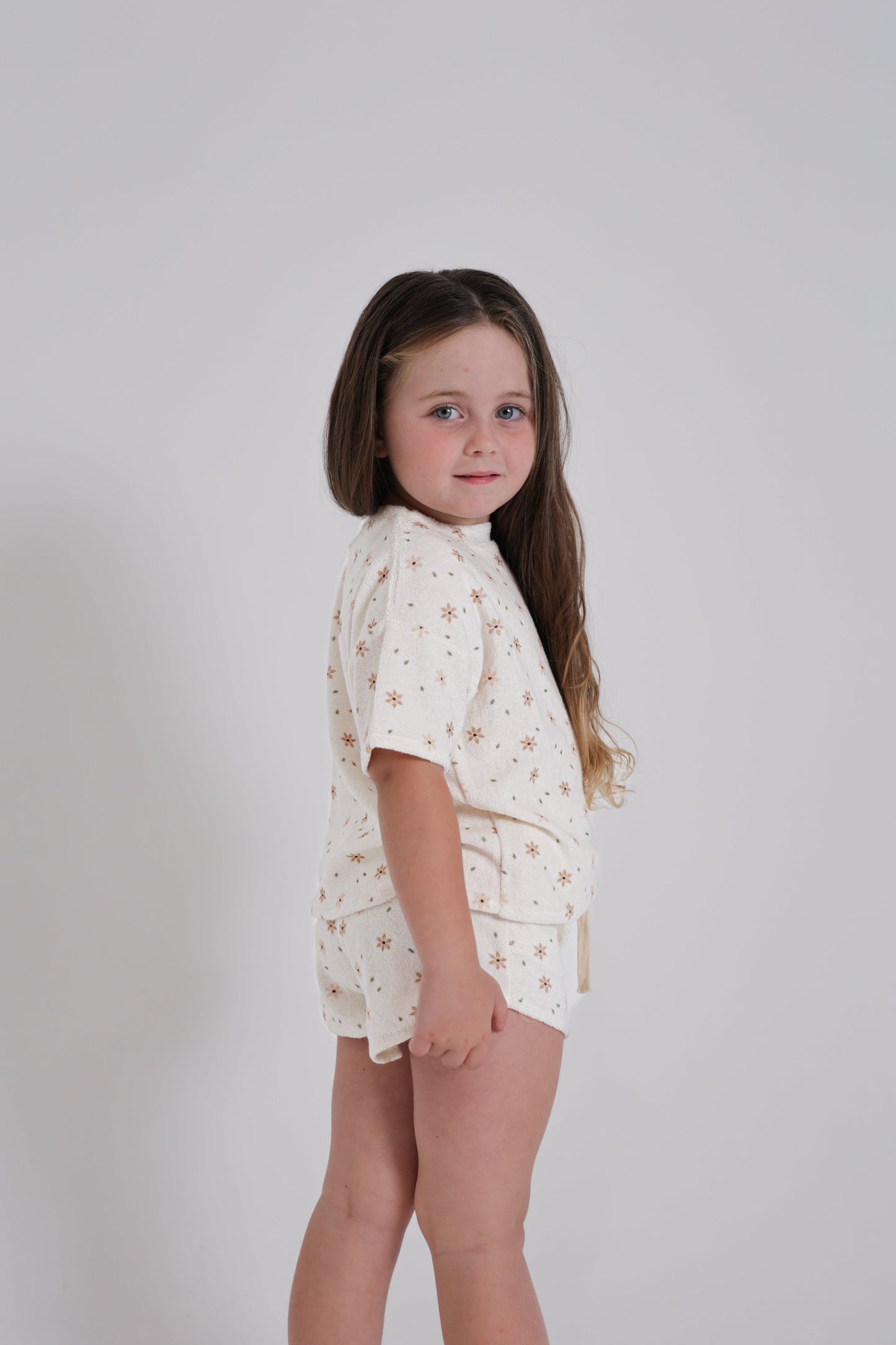 Star Flower Terry Top and Short Set with Head Scarf