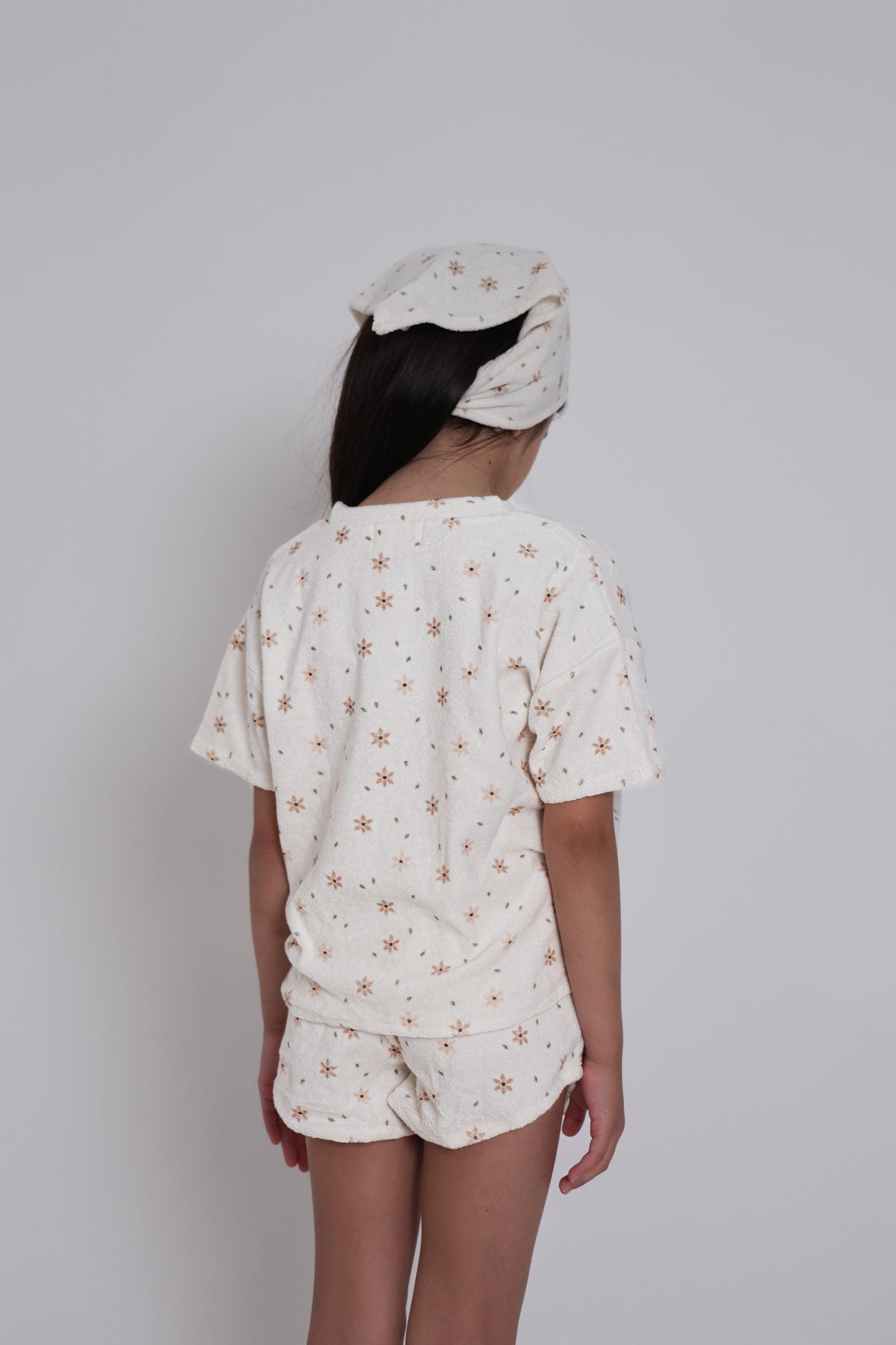 Star Flower Terry Top and Short Set with Head Scarf