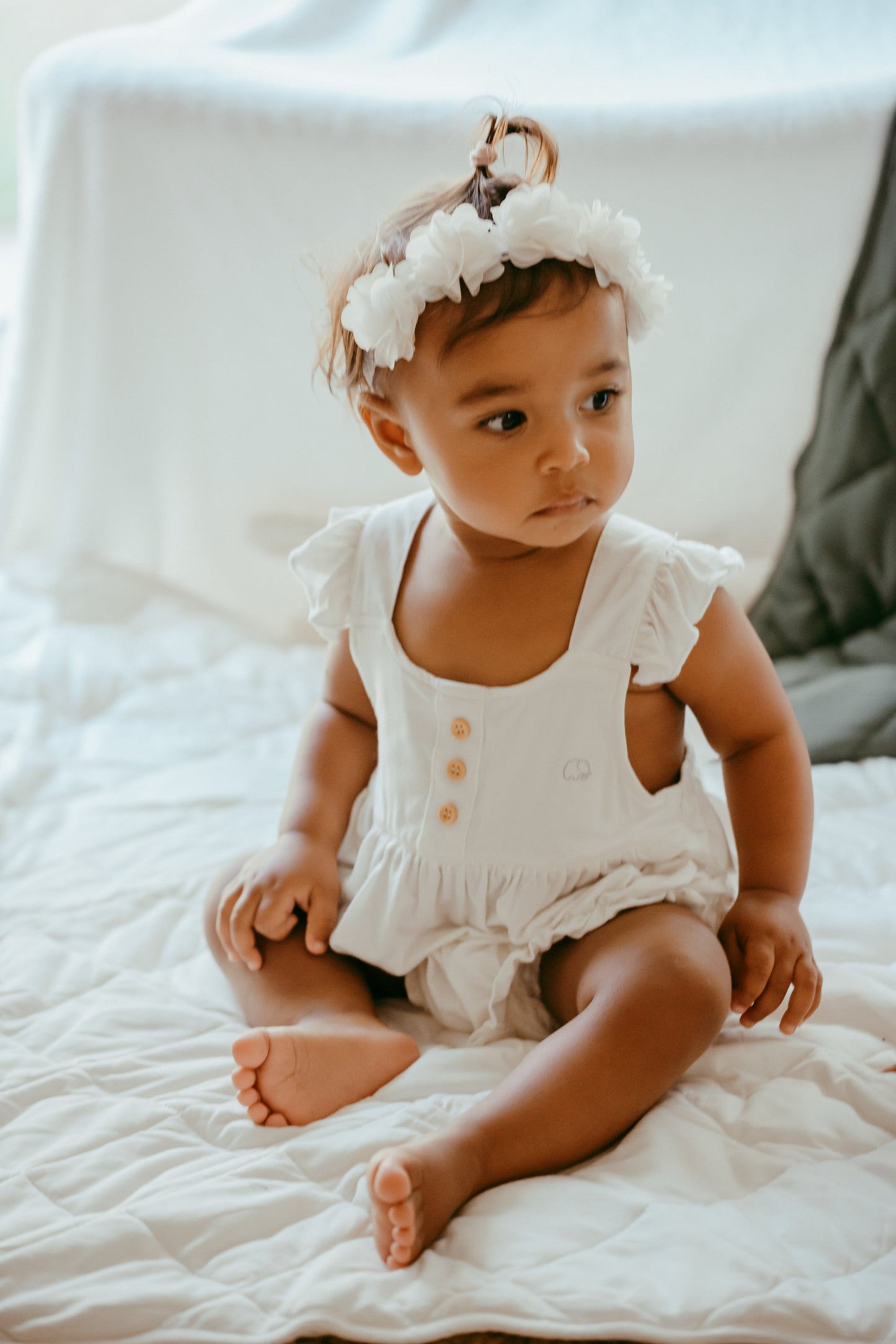 Organic Bamboo Ruffle Romper White