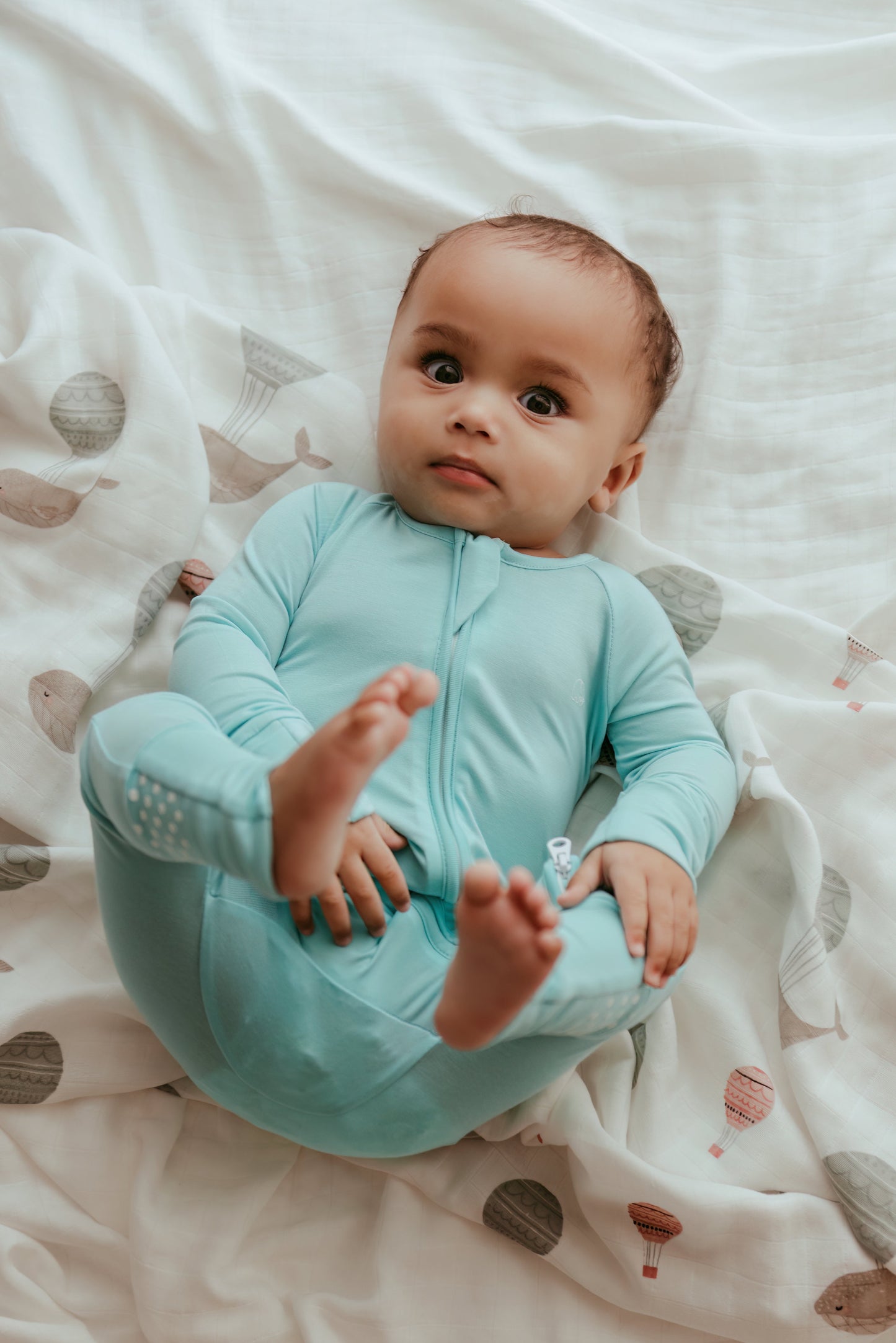 Organic Zipper Romper - Glacier Blue