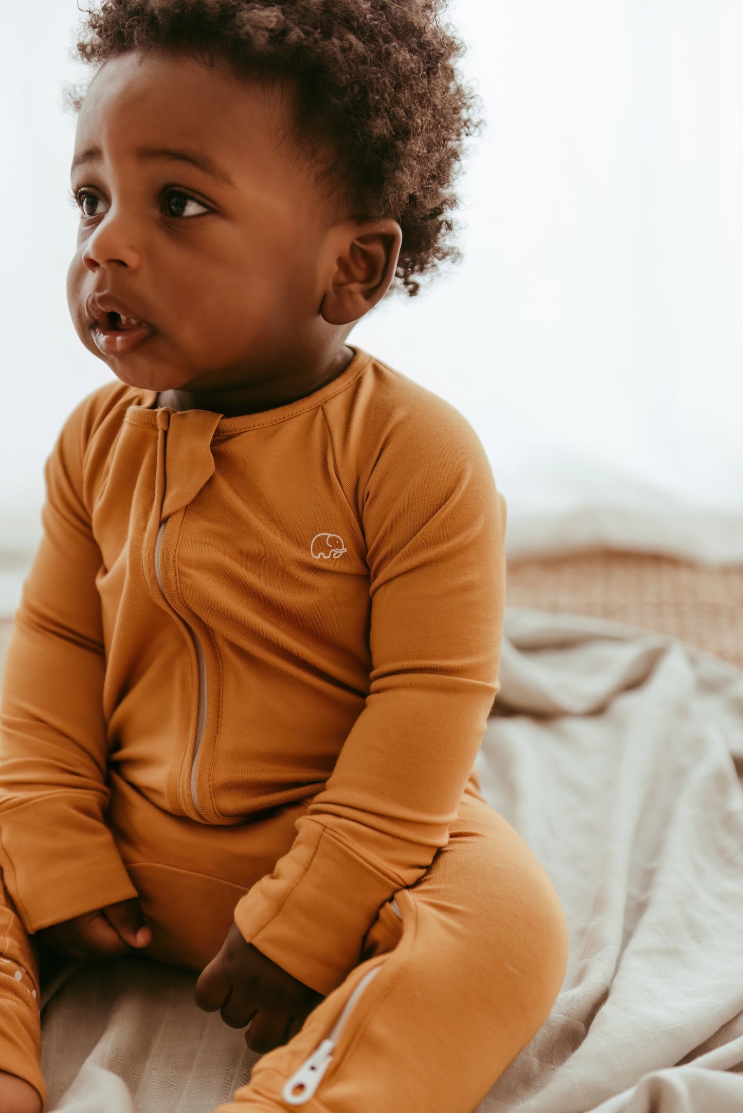 Organic Zipper Romper - Mustard