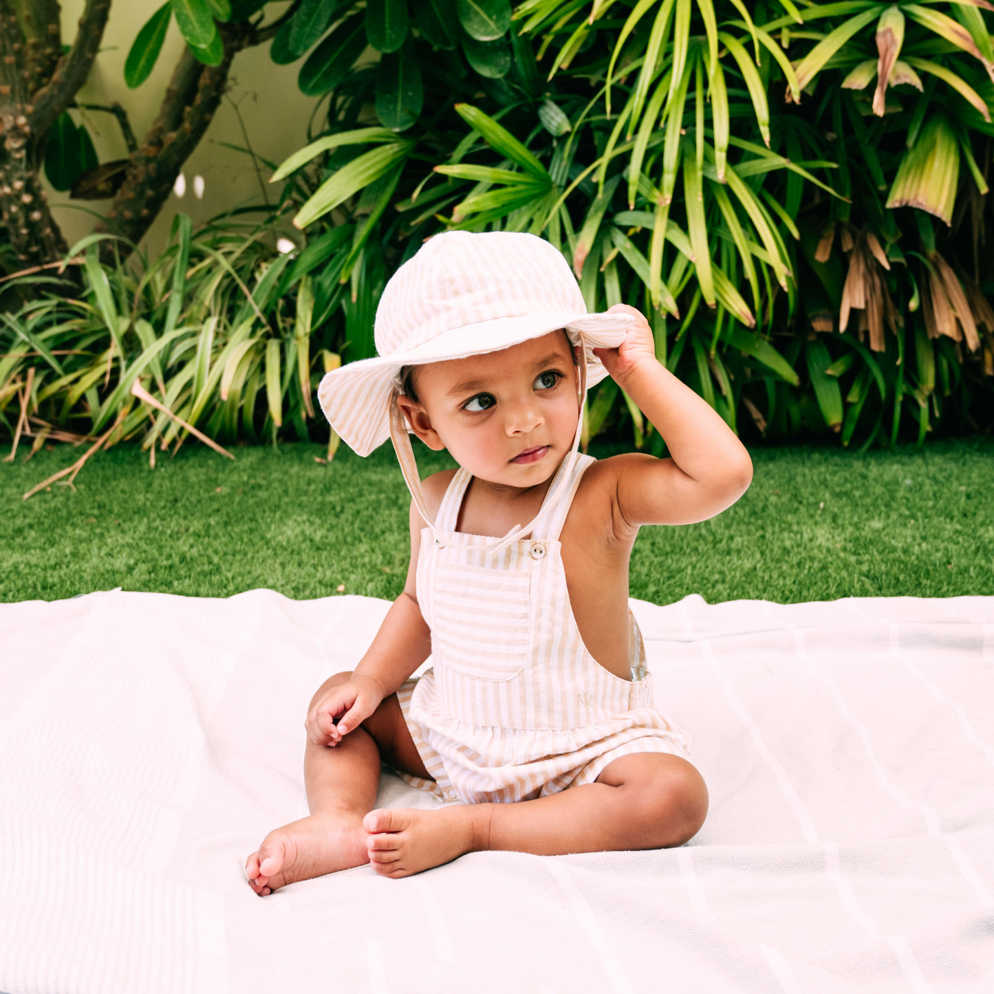 Dillon Short Dungarees Neutral Stripes