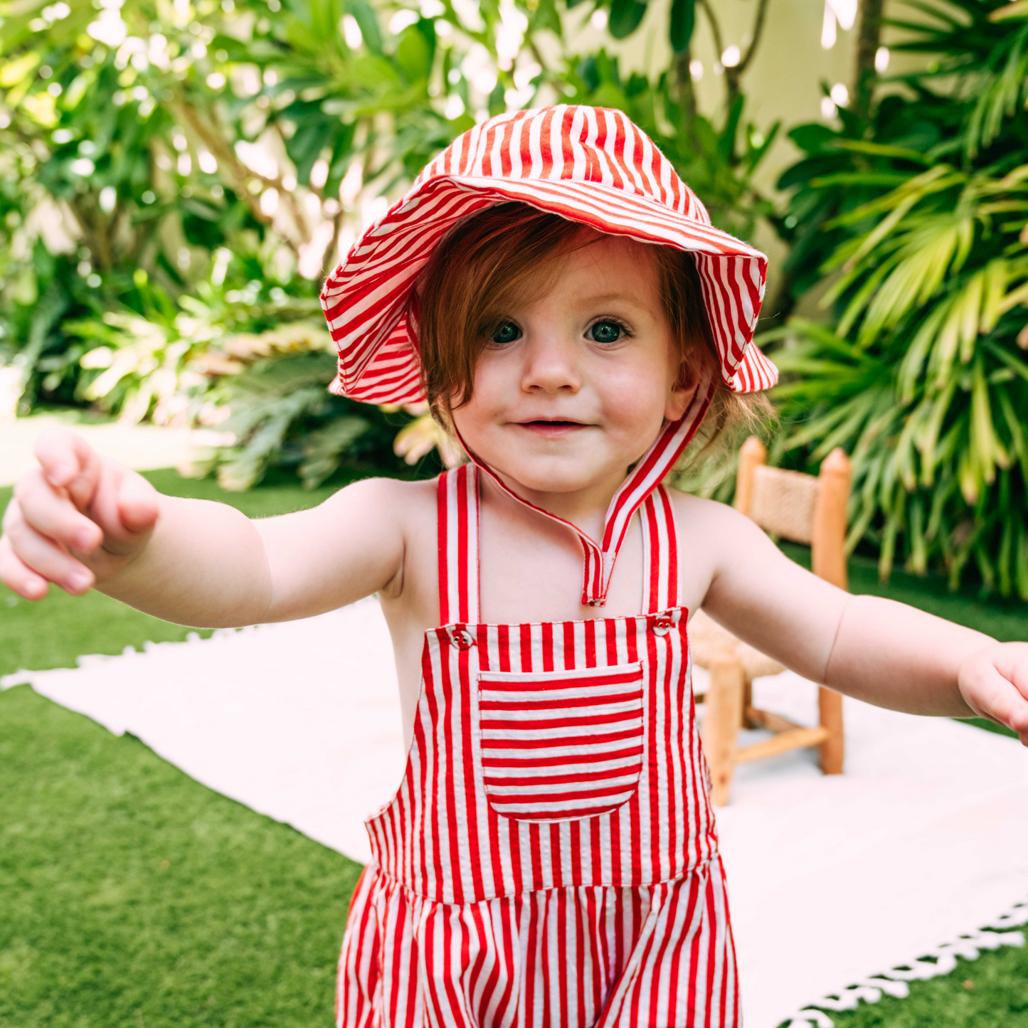Dillon Short Dungarees Red Stripes