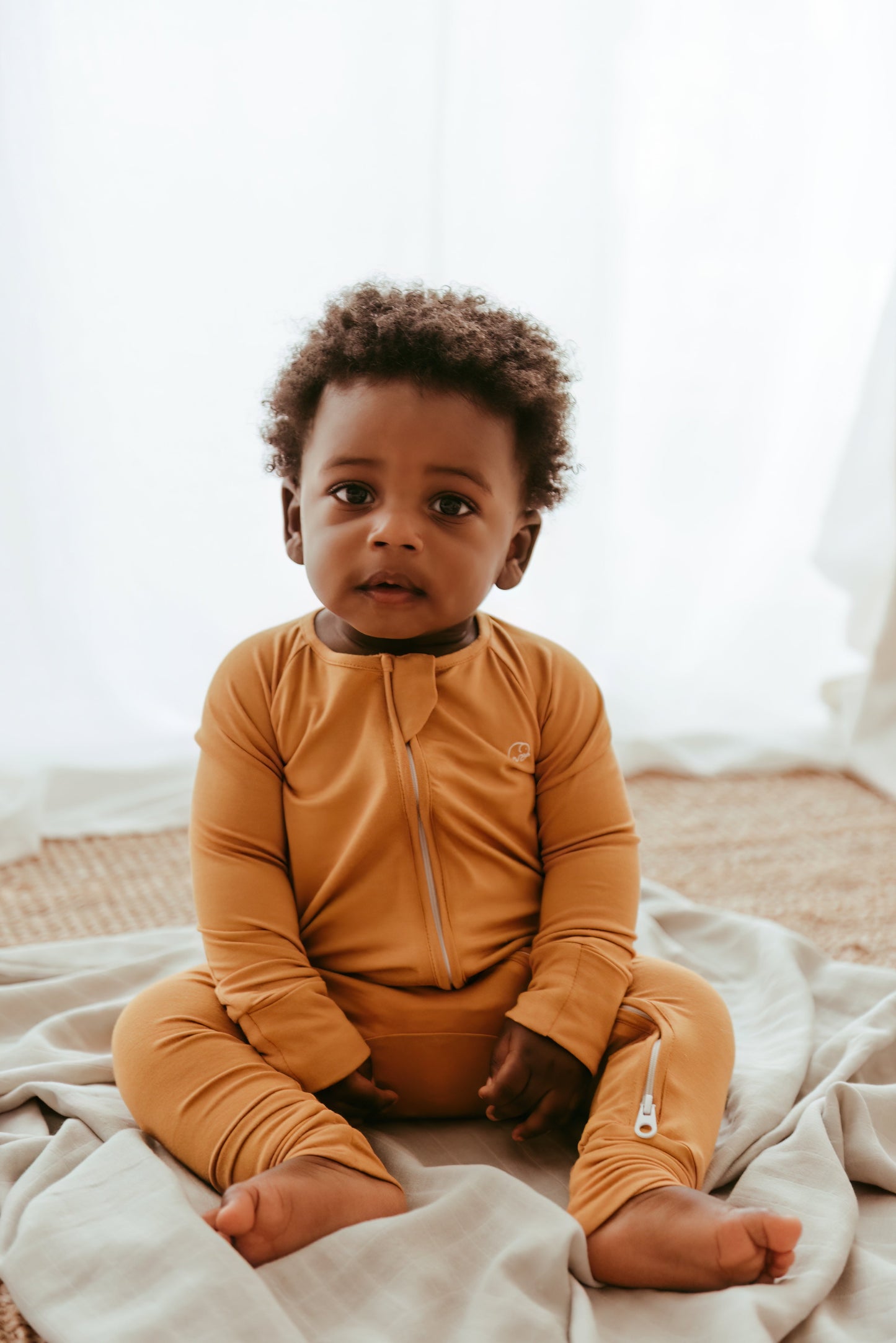 Organic Zipper Romper - Mustard
