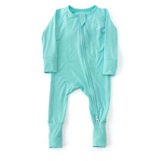 Organic Zipper Romper - Glacier Blue