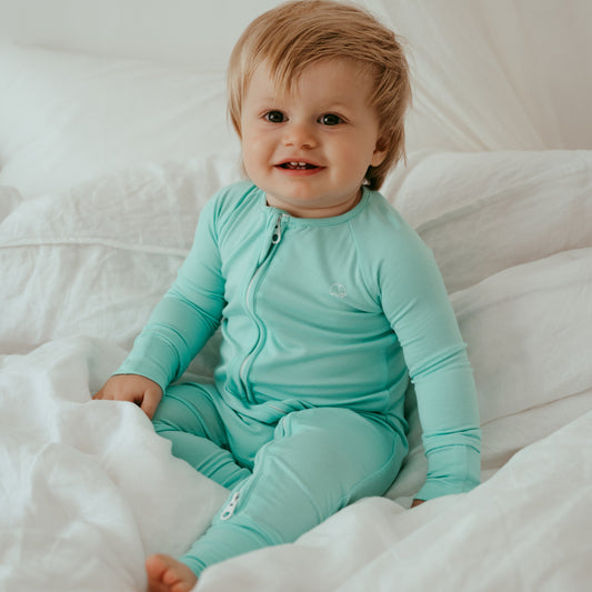 Organic Zipper Romper - Glacier Blue