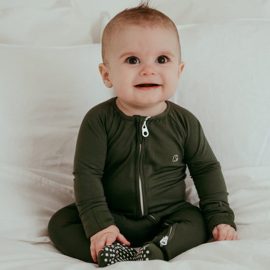 Organic Zipper Romper - Dark Green