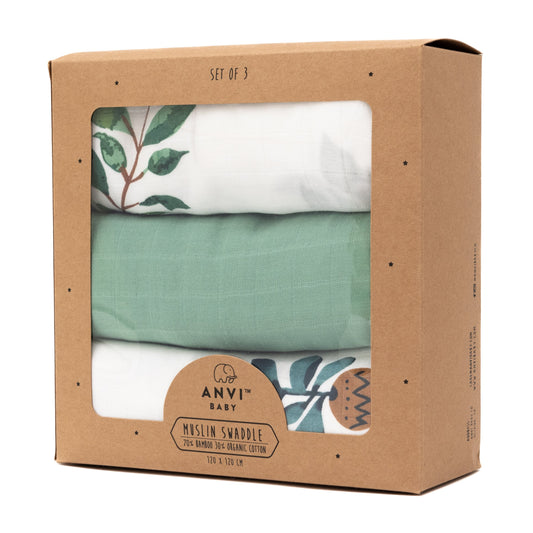 Set of 3 Organic Bamboo Swaddle- Green Planet