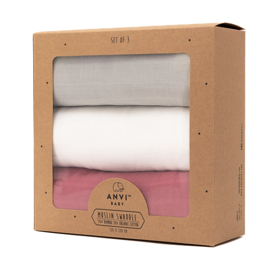 Set of 3 Bamboo Swaddle- Maroon Moon