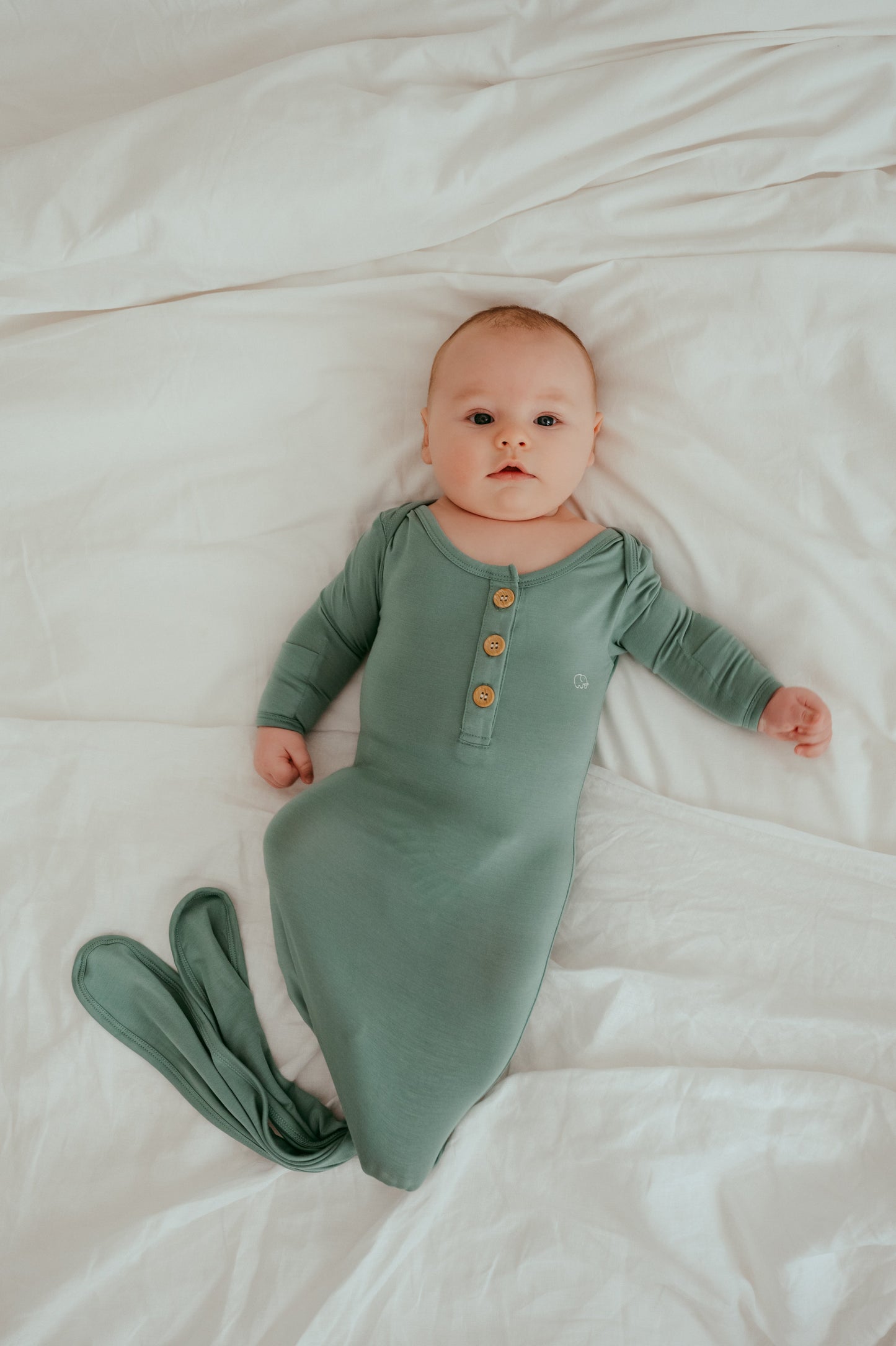 Organic Bamboo Knotted Gown & Beanie Set in Soft Sage
