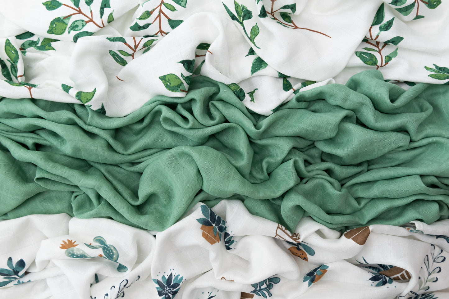 Set of 3 Organic Bamboo Swaddles in Green Planet