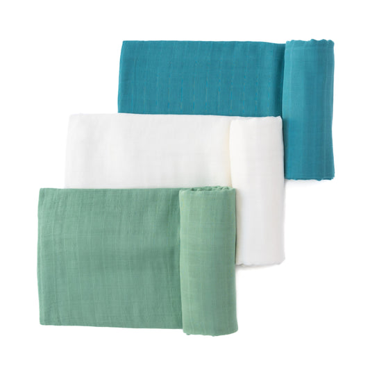 Set of 3 Organic Bamboo Swaddle Aquamarine