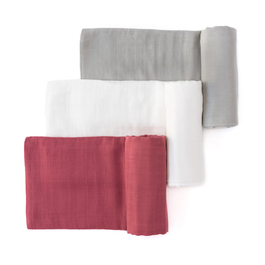 Set of 3 Organic Bamboo Swaddle Maroon Moon