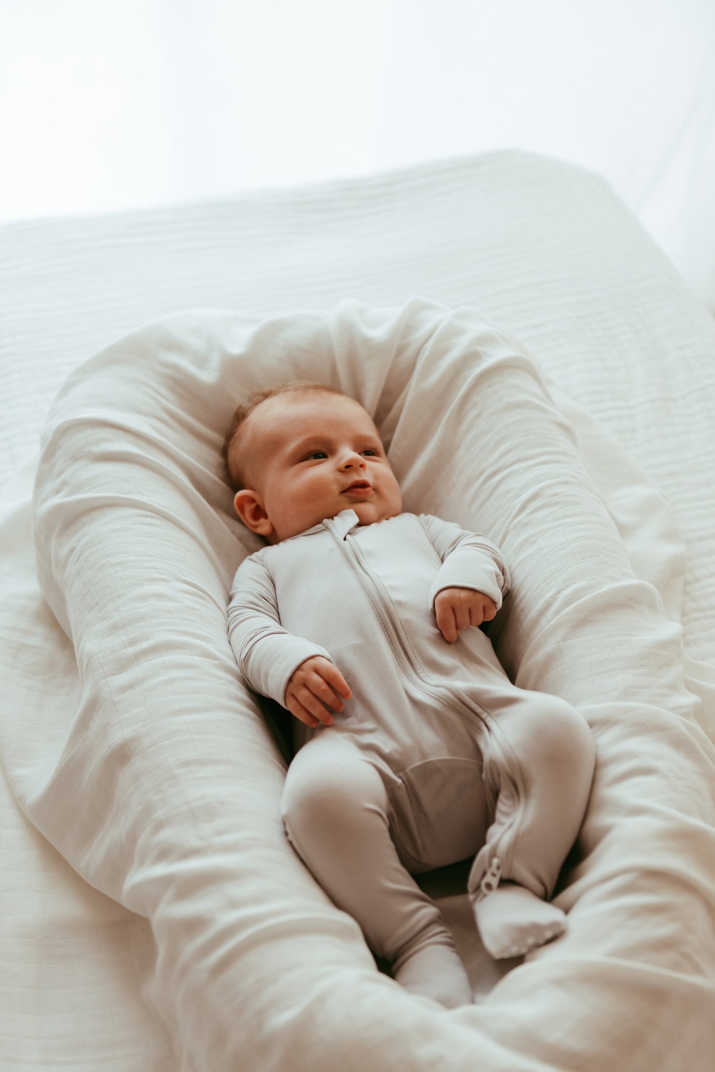 Set of 3 Bamboo Spandex Zipper Sleepsuits - White/Grey/Mustard