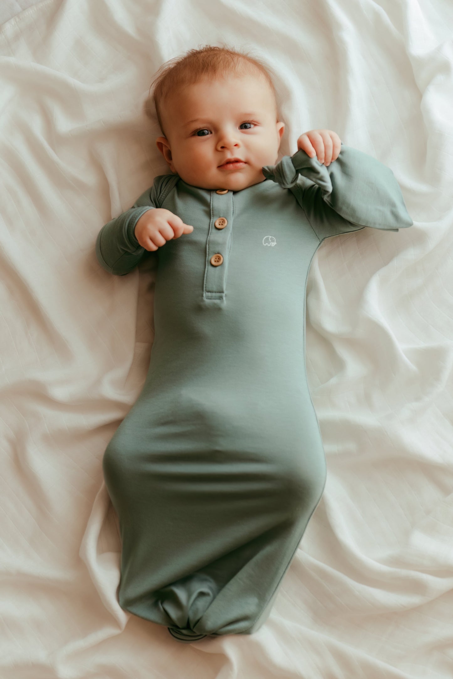 Organic Bamboo Knotted Gown & Beanie Set in Soft Sage