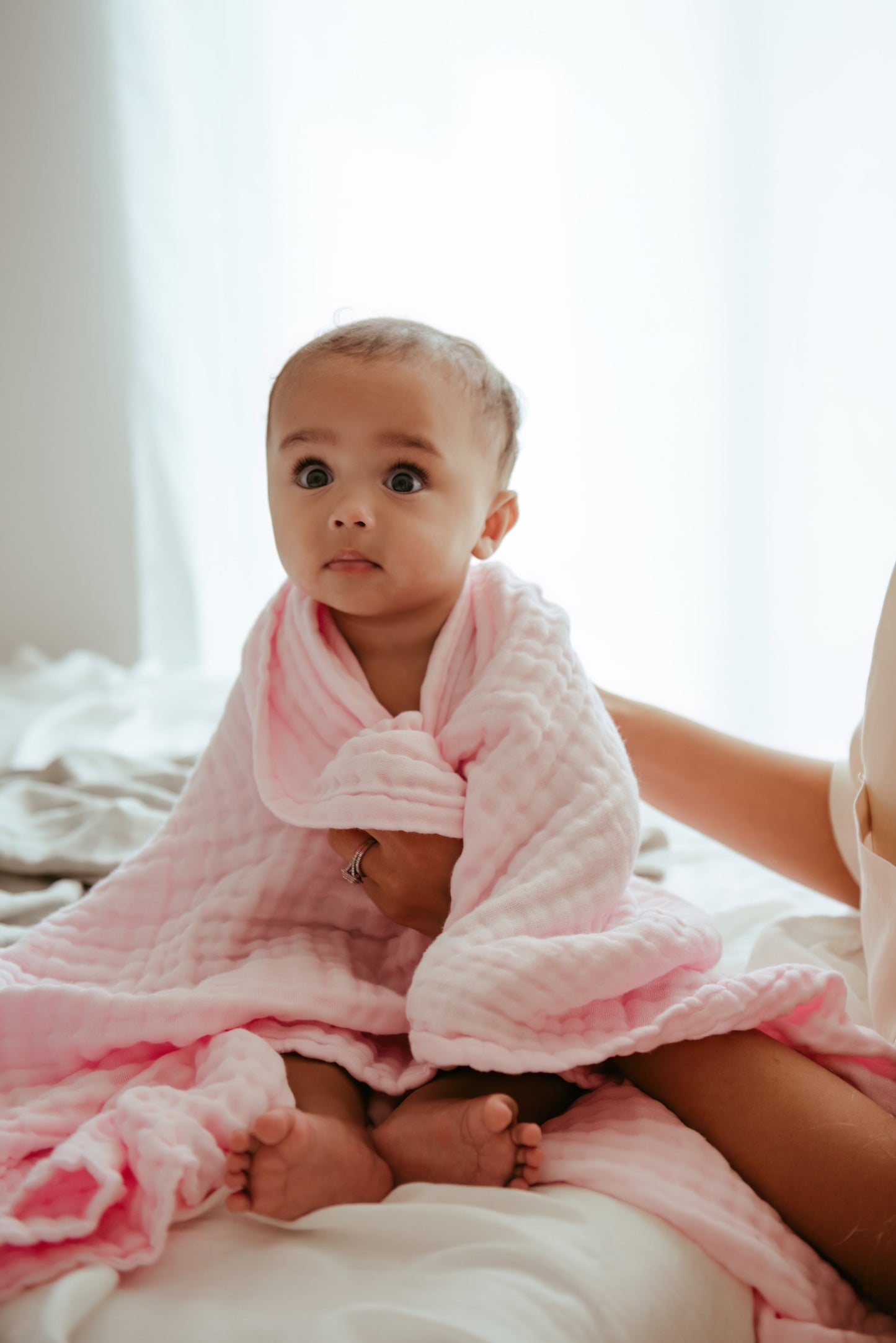 Set of 3 Muslin Bath Towels in Blush & Cloud