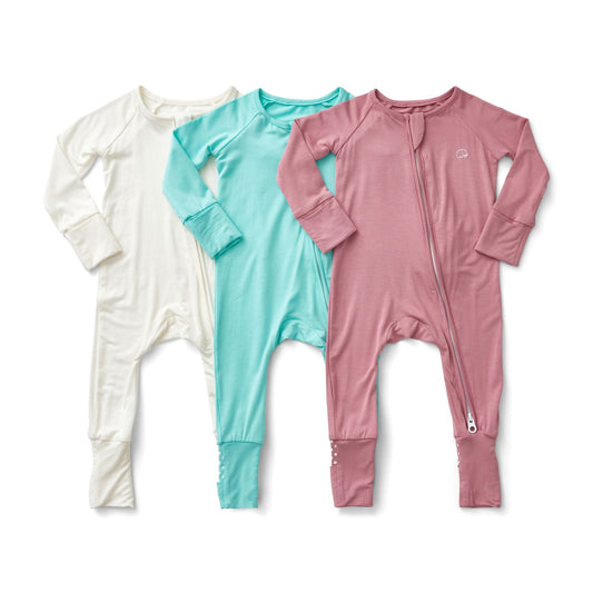 Spandex Zipper Sleepsuit- White/Sky/Lilac