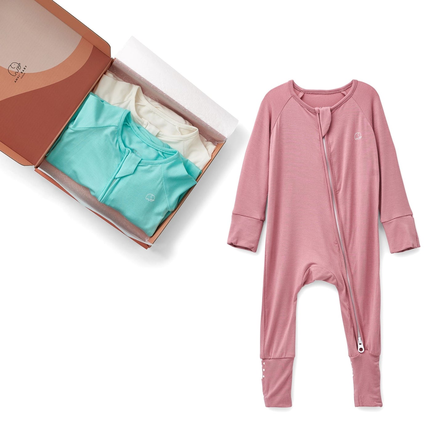 Set of 3 Bamboo Spandex Zipper Sleepsuits - White/Sky/Lilac