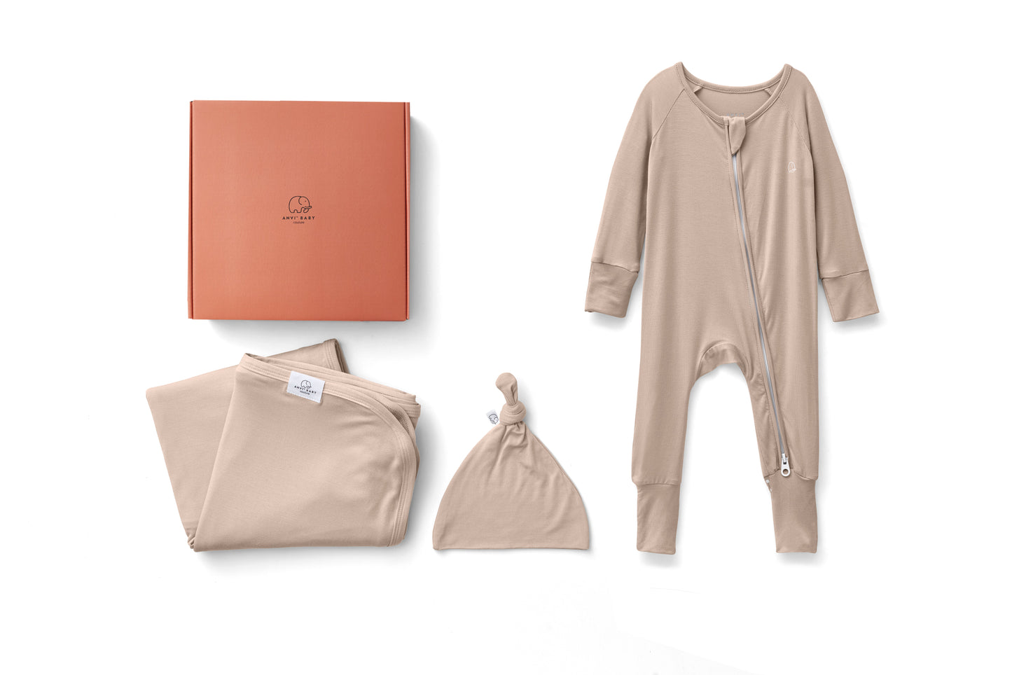 Bamboo Swaddle & Sleepsuit Newborn Gift Set- Mocha